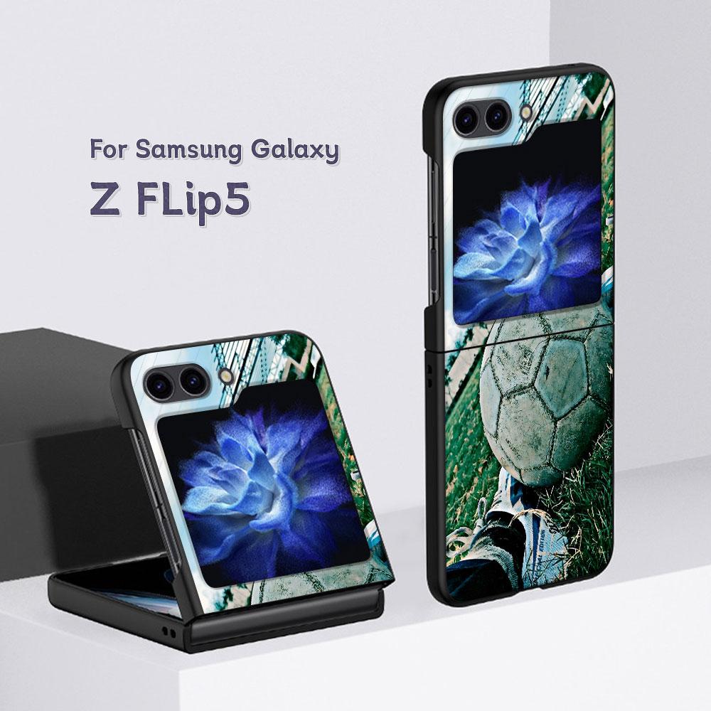 Football Sport Soccer Case for Samsung Galaxy Z Flip5 Black PC Phone Cover Z Flip 5 5G Hard Luxury Coque Zflip5 Funda Capa