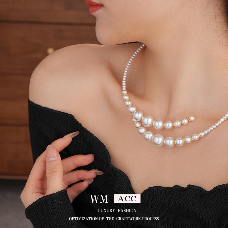 Irregular Cross Pearl Collar Versatile High Sense Fashion Clavicle Chain French Vintage Light Luxury Necklace Women