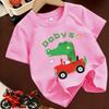 Boys Dinosaur Red Car Print Crewneck Summer Casual Sports T-Shirt