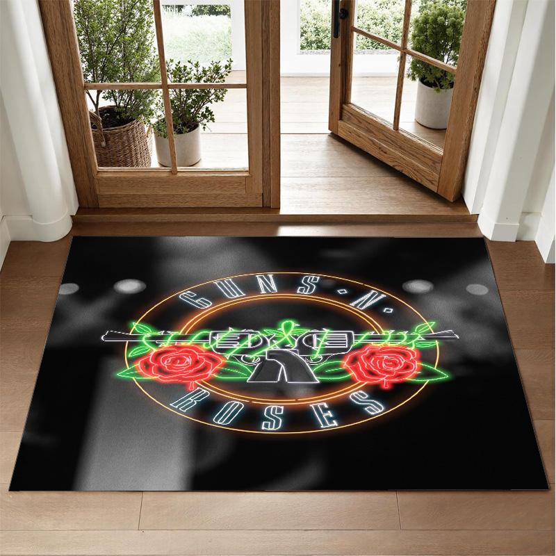 Guns N’ Roses Design Crystal Velvet Rug Soft Decorative Mat for Bedroom Entrance