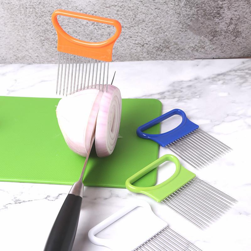 1 Stück Edelstahl Zwiebelschneider Halter Lebensmittelhobel Assistent Tomaten Zwiebelschneider Halter Gemüse Schneegabel Küchenhelfer