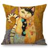 Lovely Cute Cartoon Klimt Style Cat Kitten Home Decoration Throw Pillow Case Gold Animal Art Sofa Decoration Linen Cushion Cover