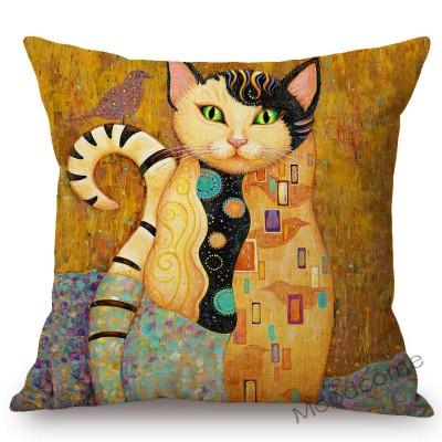 Lovely Cute Cartoon Klimt Style Cat Kitten Home Decoration Throw Pillow Case Gold Animal Art Sofa Decoration Linen Cushion Cover