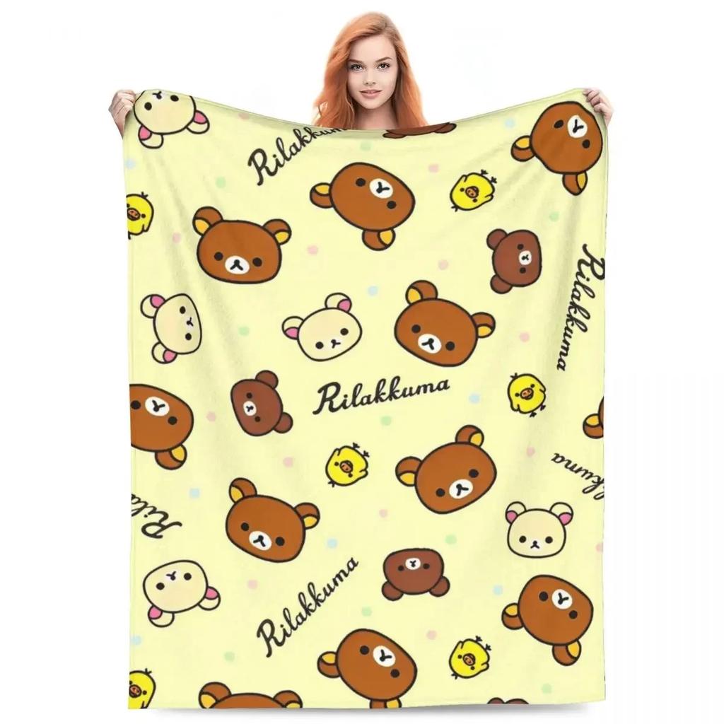 Super Warm Rilakkuma Cartoon Plush Throw Blanket for Bed Cover Home Decor and Picnic Flannel Bedspread
