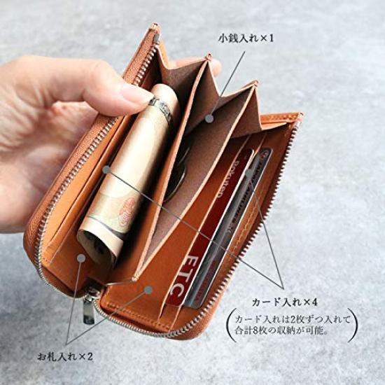 Ämont Bifold Wallet with Round Zipper, Made with Premium Tochigi Leather, Unisex [Made In Japan] Leather Bifold Wallet, Mini Wallet, Bifold Leather,