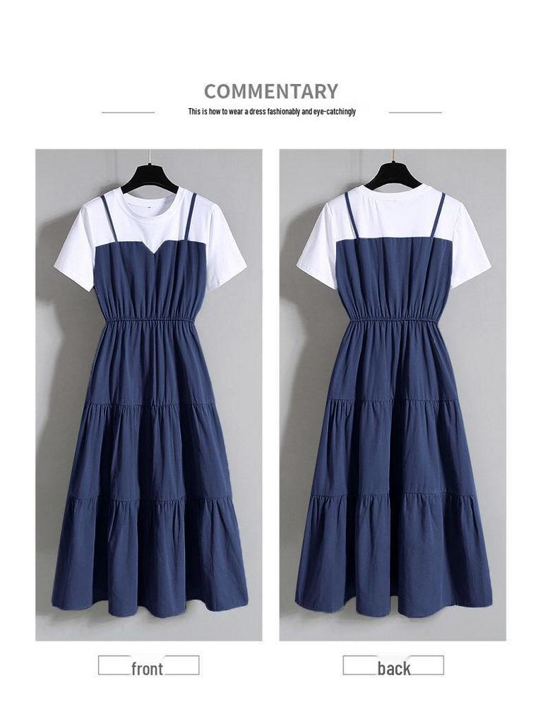 Plus Size Women's Summer Camisole Dress: 2026 Chinese Style Slimming Short-Sleeved Two-Piece