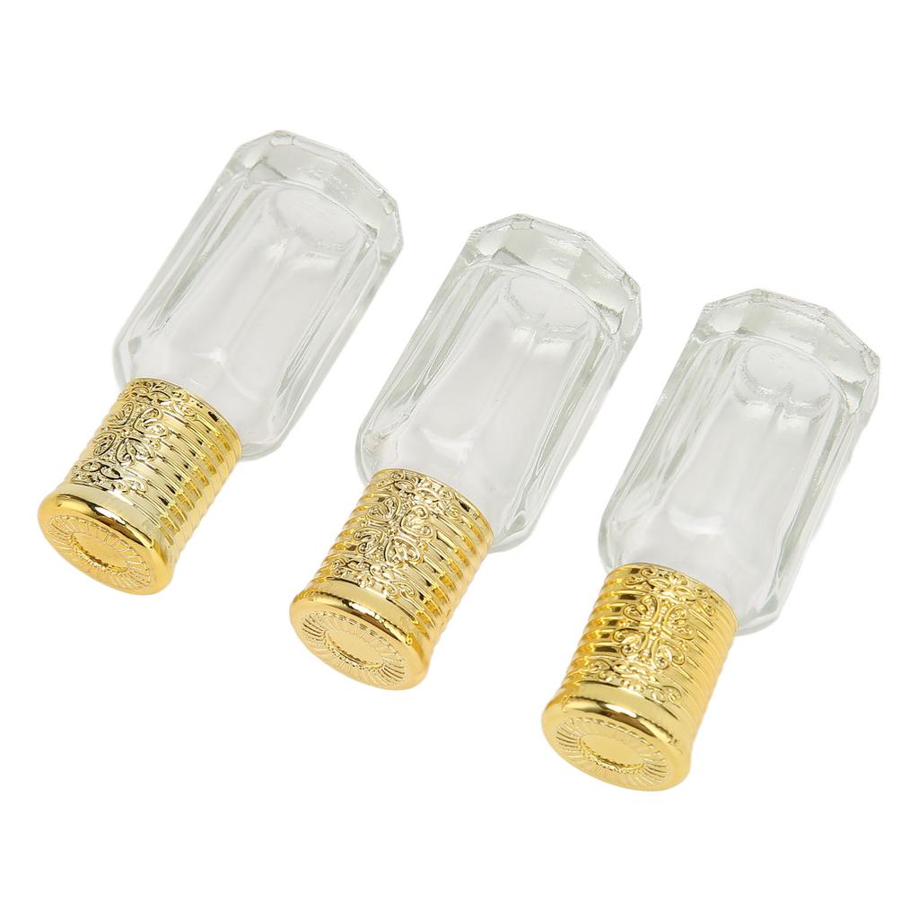3pcs Refillable Perfume Bottle 10ml Golden Cover Transparent Glass Refillable Perfume Container for