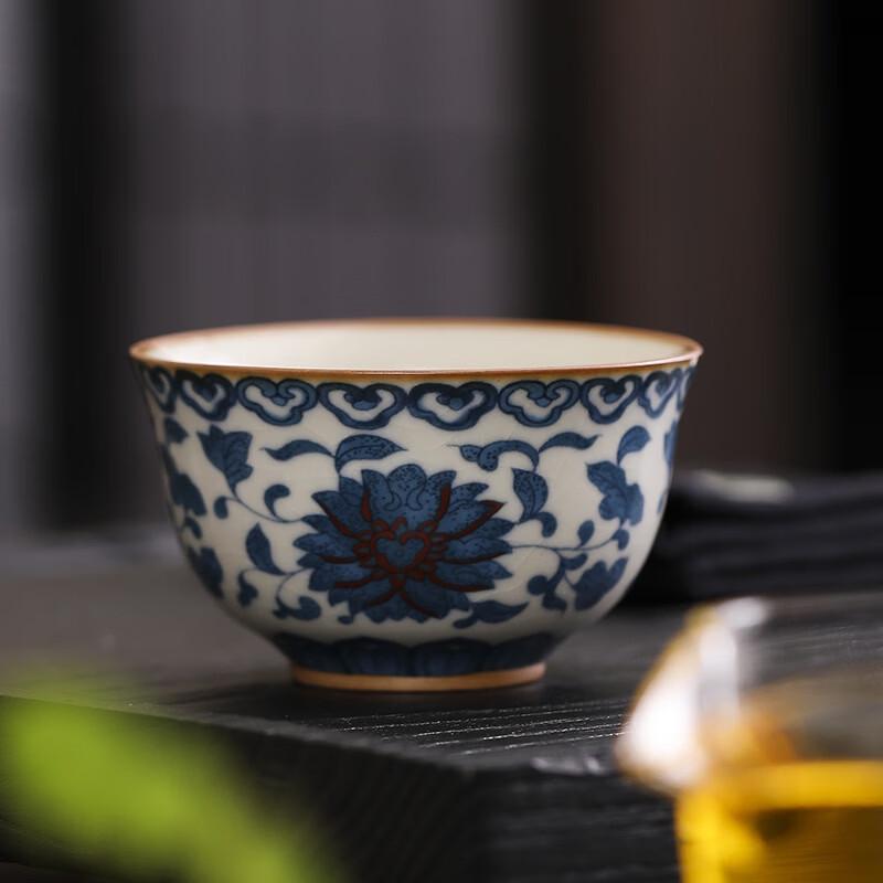 Ru Kiln Style Entwined Lotus Ceramic Teacup