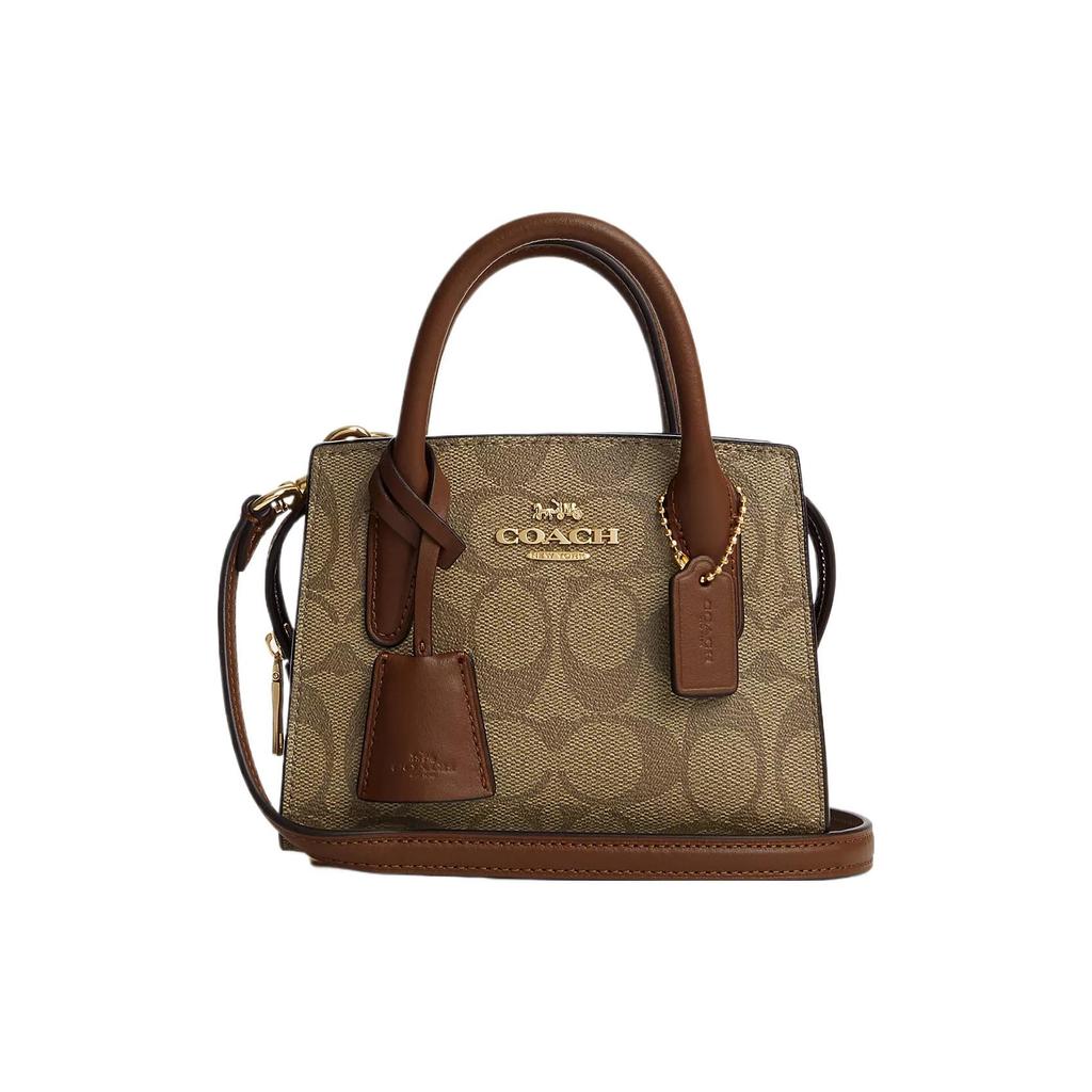 Coach Andrea Coated Canvas With Smooth Leather Tote Bag, Shopping Bag, Handbag Mini Women's Khaki CO975-IME74