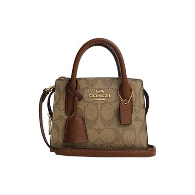 Andrea Coated Canvas With Smooth Leather Tote Bag, Shopping Bag, Handbag Mini Women's Khaki CO975-IME74