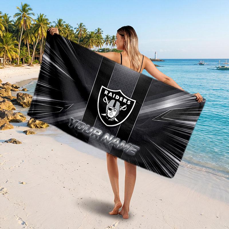Las Vegas Raiders Customized Name Text Beach Towel, Soft Absorbent Towel Beach Pool Travel Personal Gift