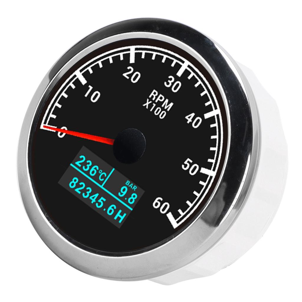 3‑In‑1 6000RPM Tachometer Water Temp Oil Pressure Hour Gauge IP67 Waterproof for Car Boat TruckBlack Dial