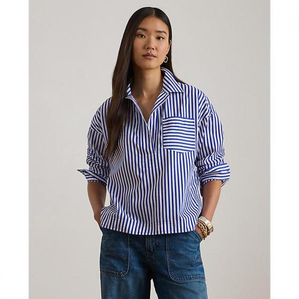 Lauren Ralph Lauren Stripe Cotton Crop Shirt Wmlrshts6820534400 M