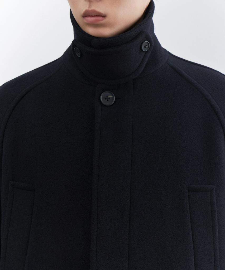 Musinsa Standard Wool Blend Oversized Muff Pocket Half Balmacaan Coat [Navy]