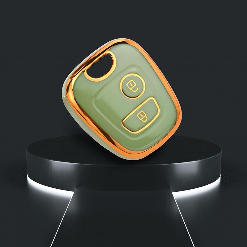 2 Tasten Goldrand TPU Autoschlüsselhülle für Peugeot 106 107 206 207 307 Citroen C1 C2 C3 C4 XSARA Toyota AYGO Keyless Schutz