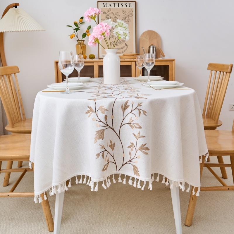 Oval Cotton And Linen Embroidered Fabric, High-Grade Tablecloth, Waterproof And Oil-Proof, Advanced Sense, Anti-Scalding And Wear-Resistant Coffee