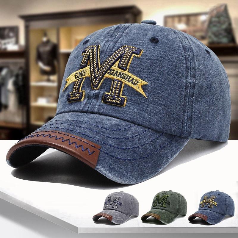 Unisex M Letter Embroidery Wash Baseball Caps Outdoor Adjustable Spring and Autumn Casual Sunscreen Hat
