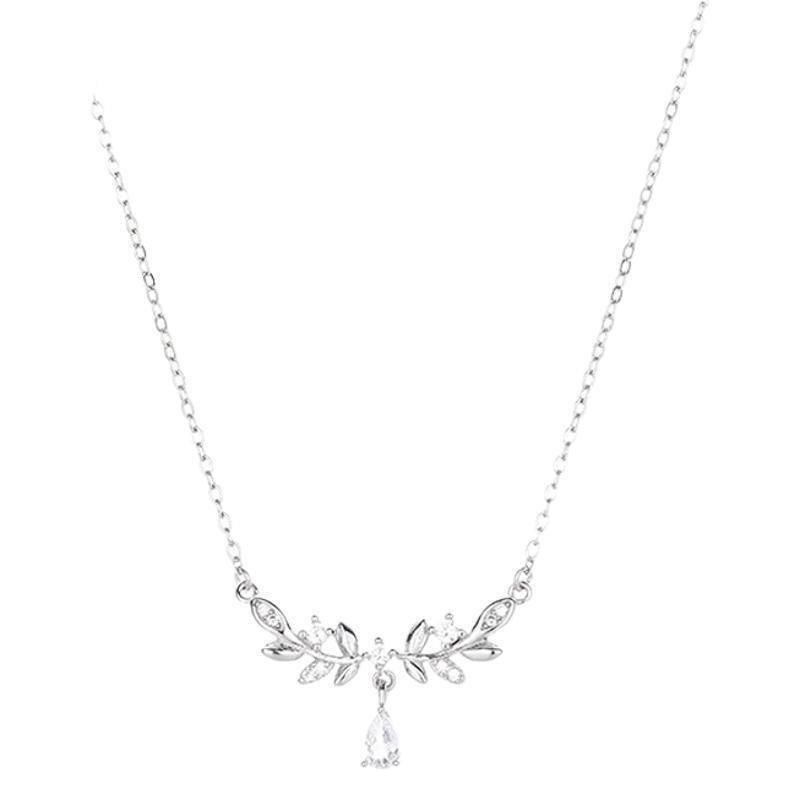 Elegant Women's S999 Sterling Silver Laurel Wheat Ear Necklace - Luxury Pure Silver Clavicle Chain