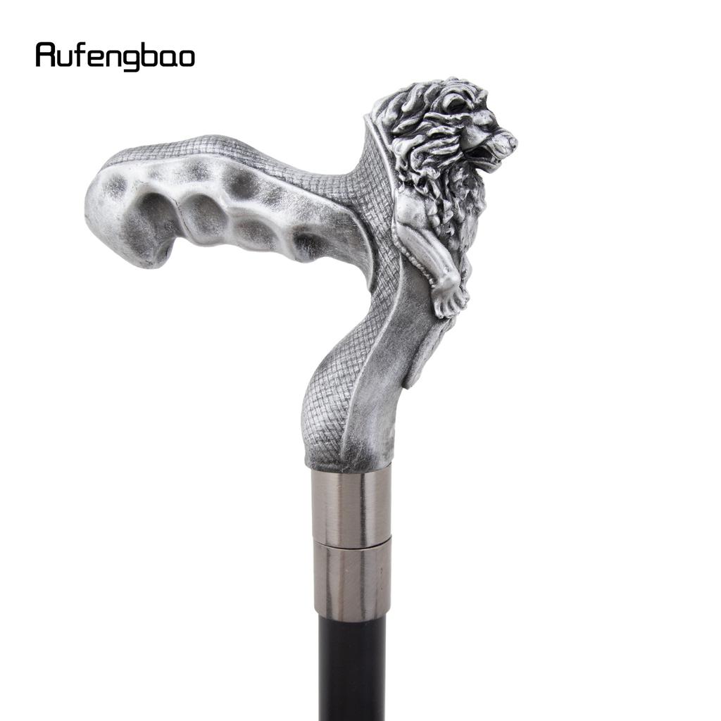 Silver Lion Head Resin Walking Cane Fashion Decorative Steel Stick Gentleman Lion Performance Stage Cane 93cm