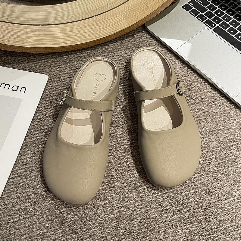 

Flat single shoes Mary Jane shoes women s shoes summer pu2025 new small fragrant wind half drag round head all-inclusive Korean version 40 хаки
