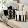 Black And White Collection Geometric Prints Linen Pillowcase Square Bedroom Car Decor Cushion Cover 40Cm/45Cm And 50Cm
