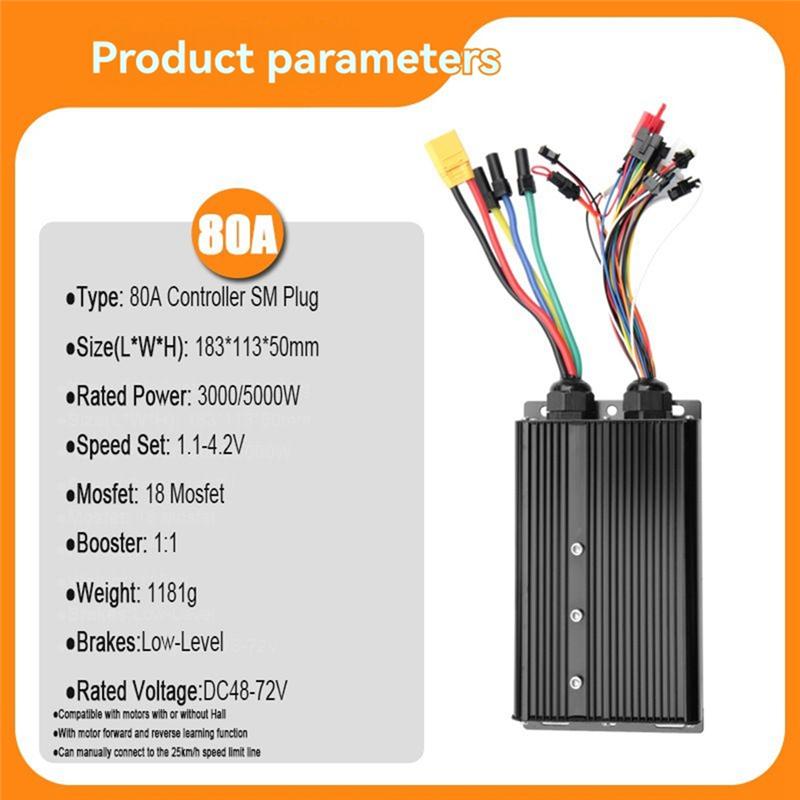 Dual Mode 48V-72V 80A 3000W Sine Wave Ebike Controller 18 Tube With XT-150 Plug For For Electric Bike