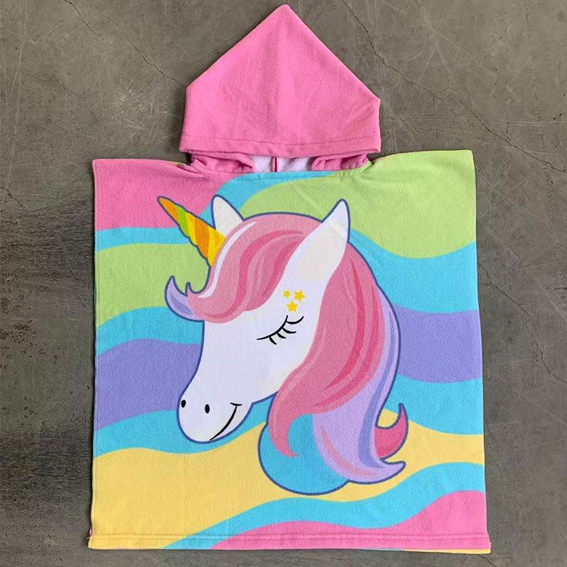 Sommer-Mikrofaser-Badeponcho mit Aufdruck für Kinder, Badetuch mit Kapuze, das nicht fusselt oder ausbleicht, Alter 2-10