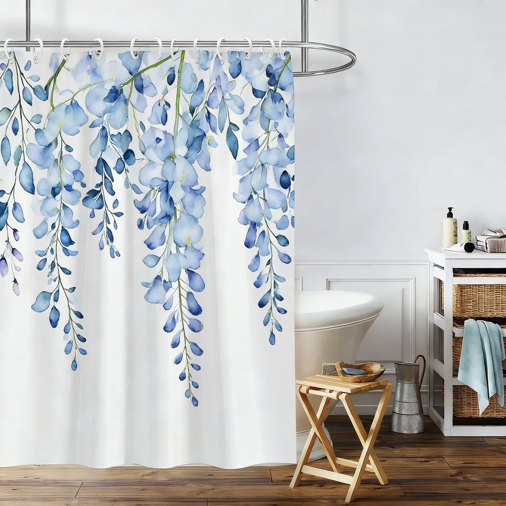 White Gardenia Watercolor Floral Waterproof Shower Curtain for Bathroom Decor