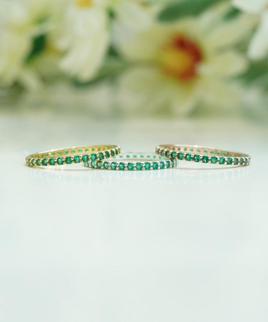 Alleun Silver 925 Couple Cubic Square Thin Ring Green