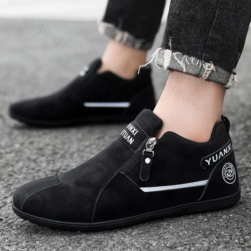 Men Casual Shoes Fashion 2026 Spring Autumn Comfortable Zipper Non-slip Sneakers Warm Plush Fashion Low Heel Outdoor Sports Shoe