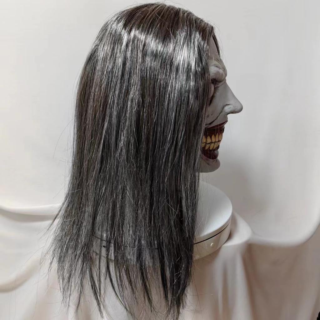 Smiling White-faced Demon Mask with Skull Halloween Horror Cosplay Exorcist Mask