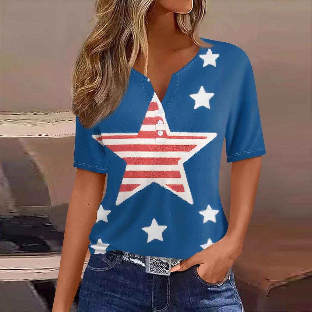 Women's T Shirt Tee Print Button Short Sleeve Daily Weekend Fashion Basic V- Neck Regular Top