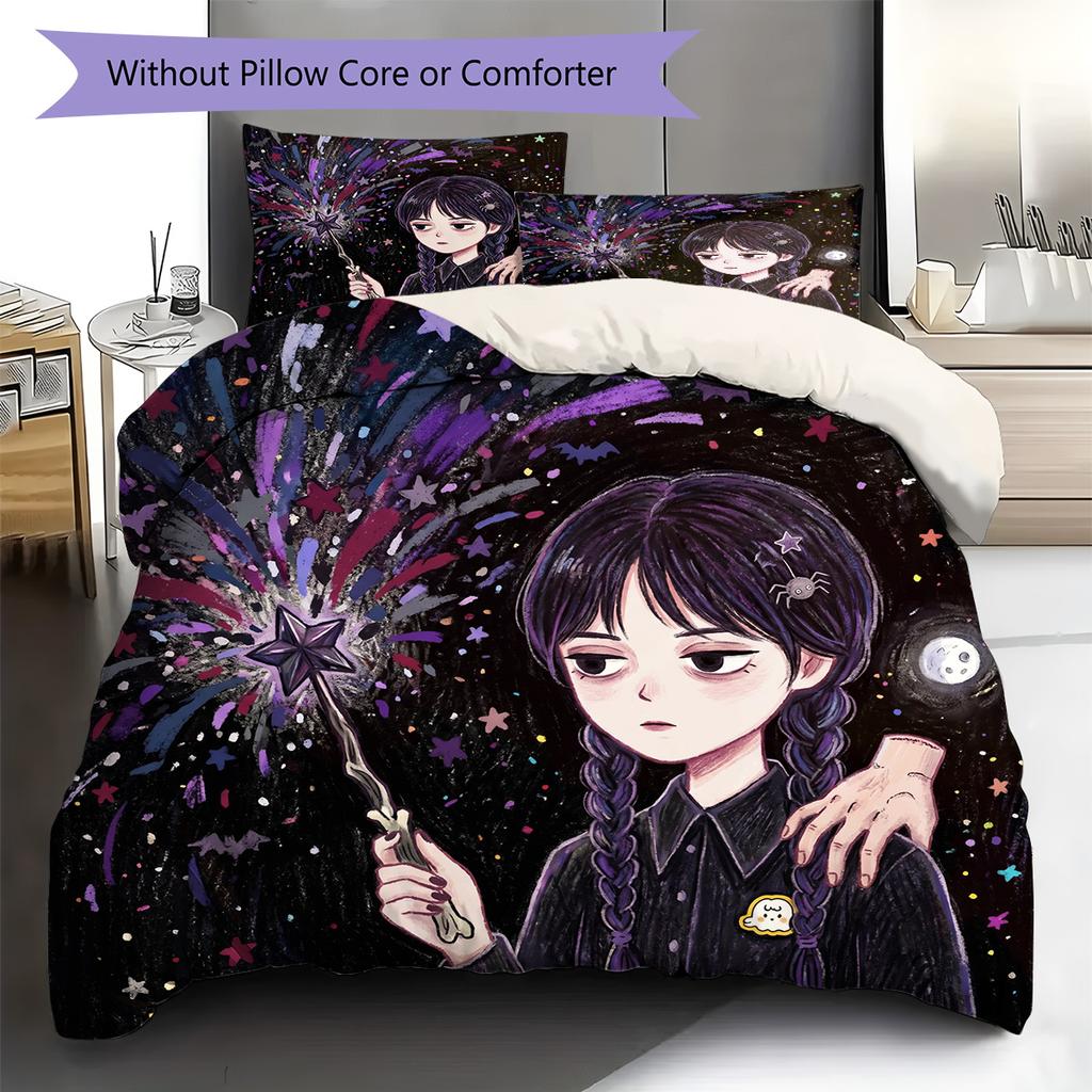 Set Copripiumino Trapuntato con Fantasia di Mercoledì Addams Federe Decorazione per la Casa Regalo di Compleanno (1 * copripiumino + 2 * federa, senza nucleo)