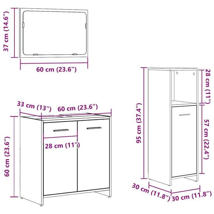VidaXL 3-piece Bathroom Furniture Set Engineered Wood, Bathroom Cabinet, Bathroom Cupboard, Furniture 3328559