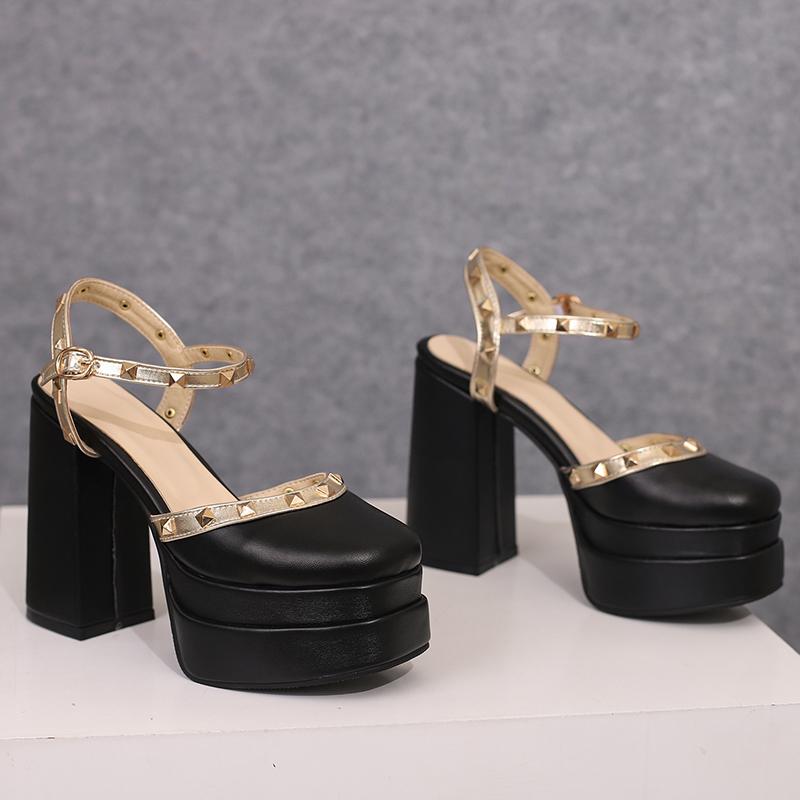 Women's High-heeled Sandals Spring and Summer New Sexy European and American Style Waterproof Table Thick Heel Large Size Roman Sandals