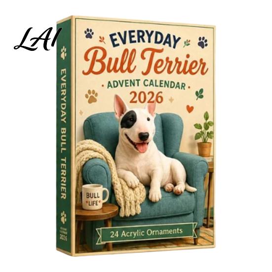 Geburtstagsgeschenk für Kinder Alltags Bullterrier Adventskalender 2026 24 Tage Weihnachts-Countdown mit Dekoration Zuhause Acryl-Ornamente Dekorativ