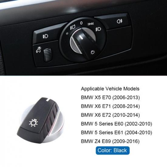 Black Red ABS Car Headlight Switch Knob Trim For BMW X5 X6 Z4 E70 E71 E89 E60