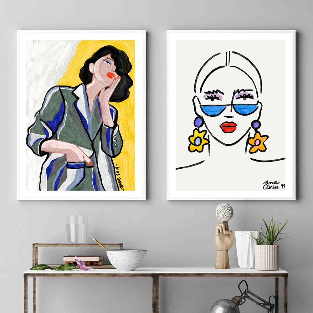 Abstract Fashion Office Girl Poster Print Nordic Colorful Line Face Canvas Painting Wall Art Picture For Livingroom Unique Decor