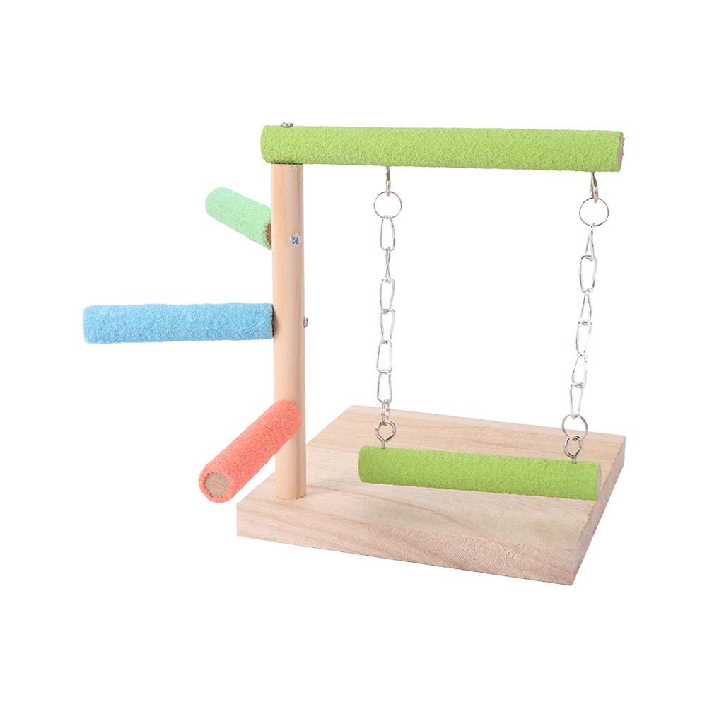 With Swing Bird Table Training Stand Comfortable Grip Non-slip Wood Parrot Play Rack Easy To Assemble Solid Wood