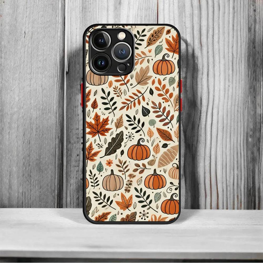 

Autumn Leaves Pumpkin frosted Shockproof For iPhone 16 15 11 12 13 14 Pro Max X XR XSMAX Mini Phone Case iPhone 11