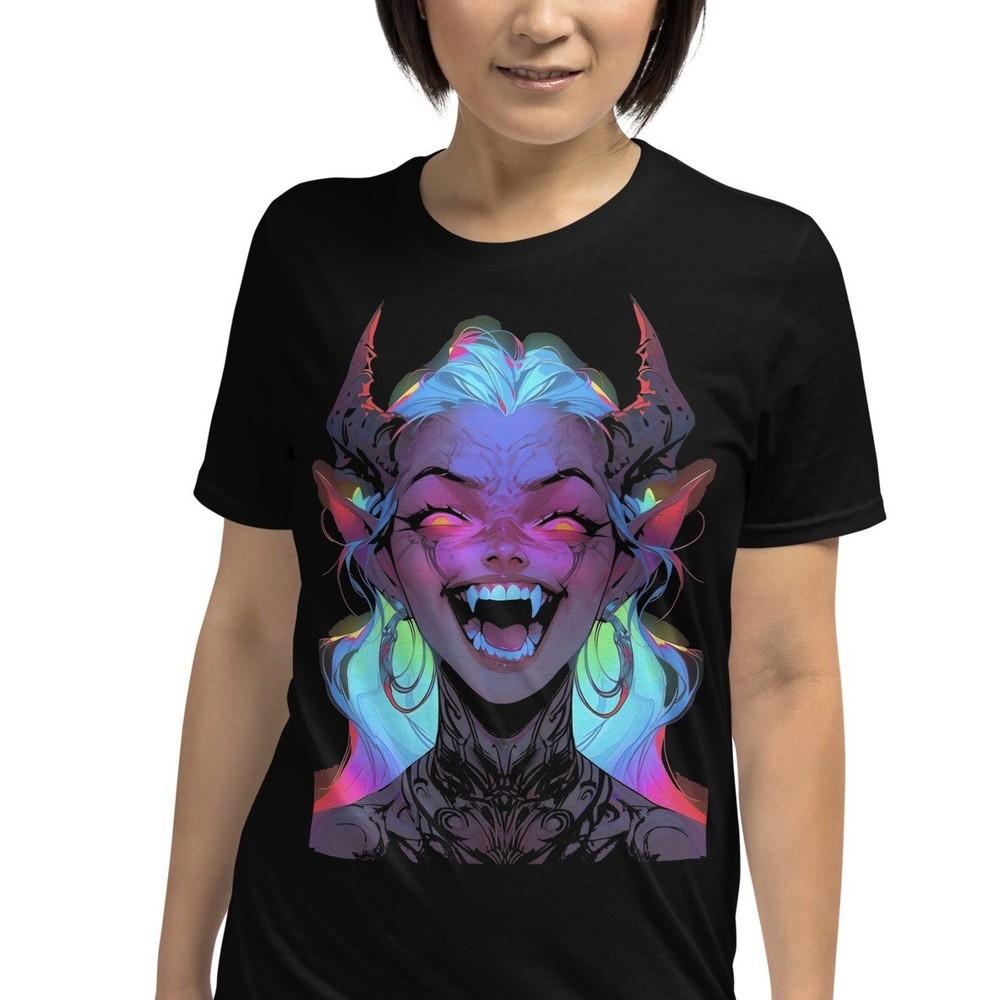 

Neon Devil Girl Satan Horns Creepy Horror Short-Sleeve Unisex T-Shirt M