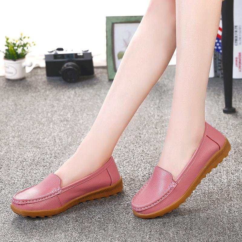Leather shoes soft-soled women's shoes women's casual flats beef tendon sole one-pedal single shoes