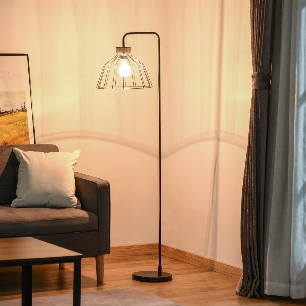 Floor Lamp Elegant Design Metal Standing Lamp with Rattan Decoration Ideal for Home Office Restaurant and Café 44 x 34 x 154 cm Black