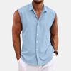 Men's Solid Color Lapel Button Up Vest Shirt T-shirt Top