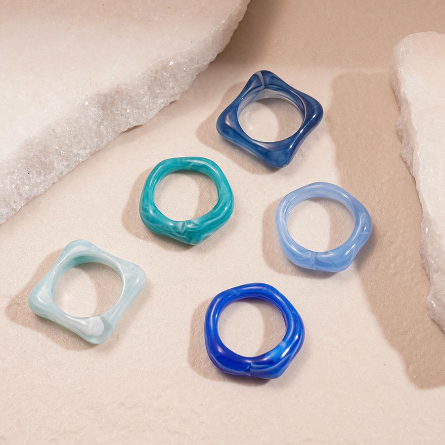 Five-piece acrylic smudge irregular geometric square round ring simple niche jewelry