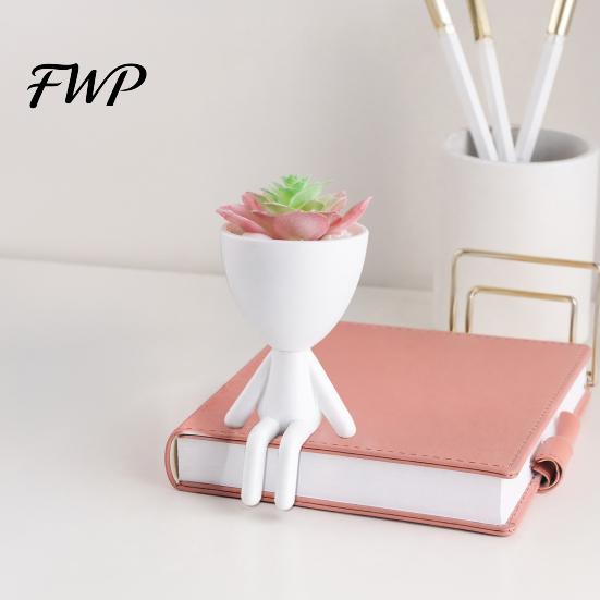 Indoor Plant Pot Ornament 3D Printed Sitting Human Figure Succulents Planter, 2-in-1 Desktop & Decor Ornament, Matte Finish Small Flowerpot