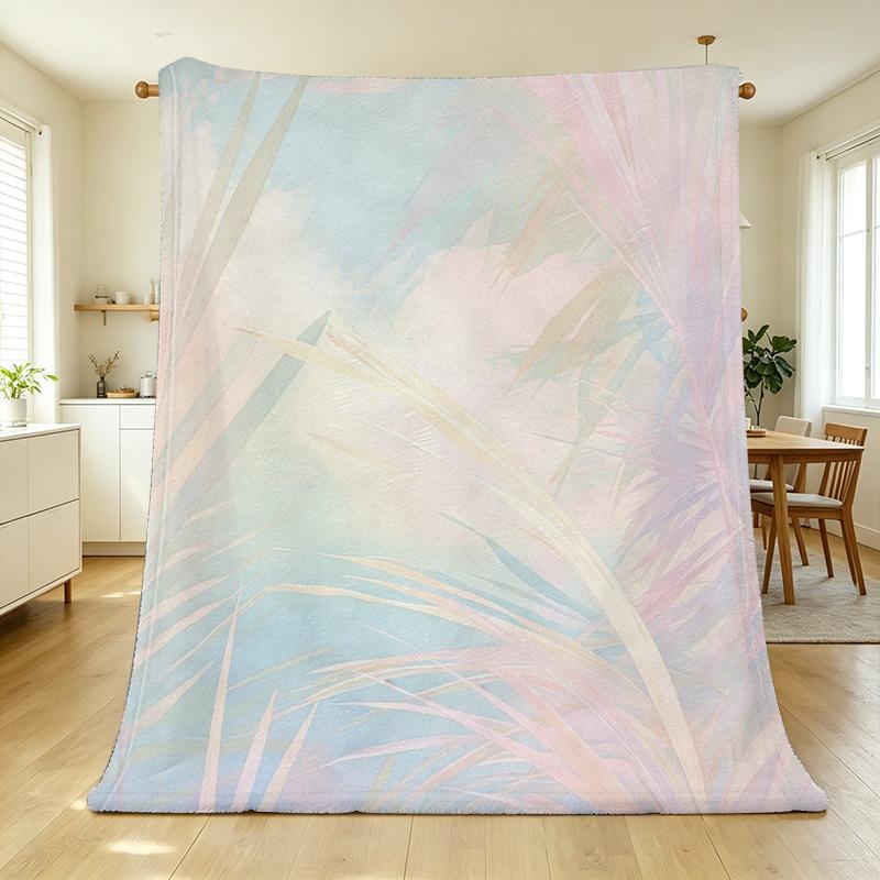 Soft Warm Flannel Blanket – Skin-friendly Minimalist Plant Print, Ideal for Home & Dorm Use, Perfect for Christmas & Halloween