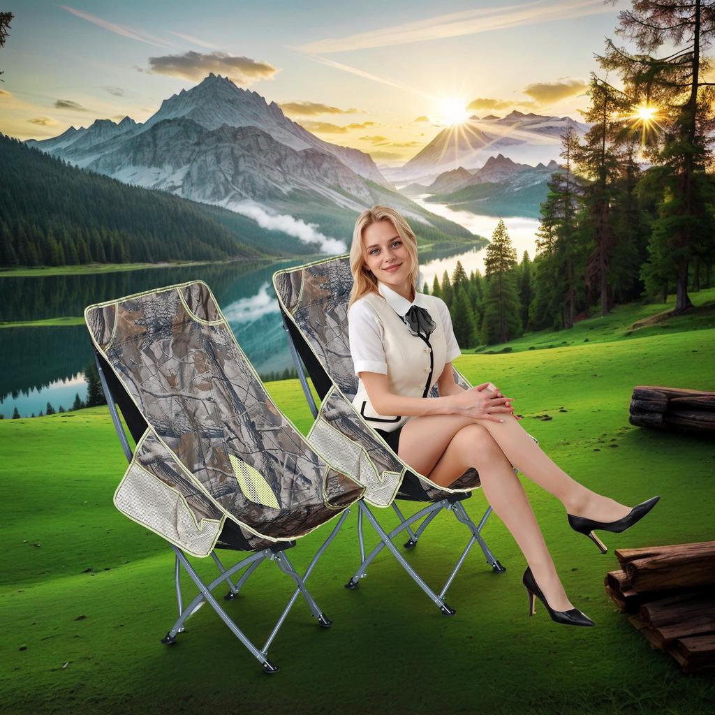 Přenosné křeslo Moon s opěrkou hlavy pro kempování, rybaření, grilování a venkovní volnočasové aktivity