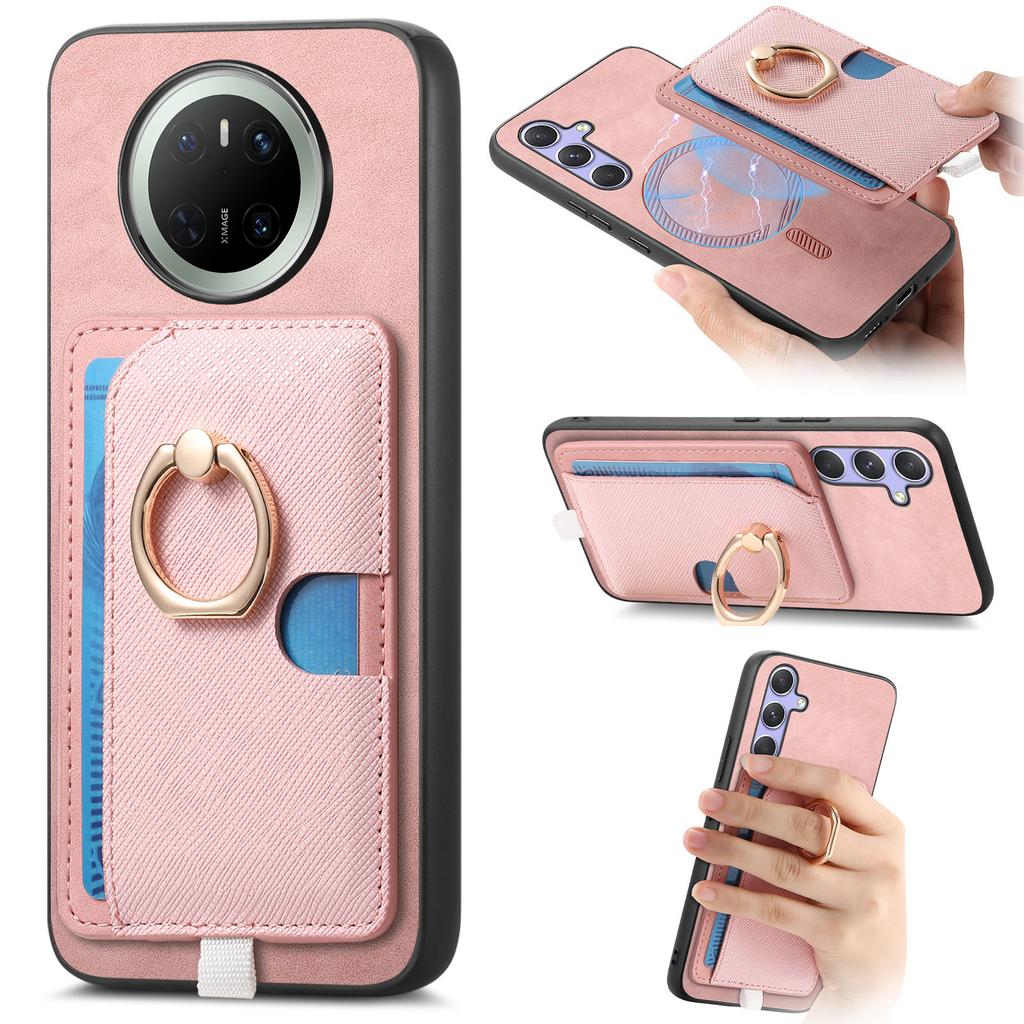 For Huawei Mate 70 Case Ring Kickstand Leather+TPU+PC Phone Cover Detachable Card Holder