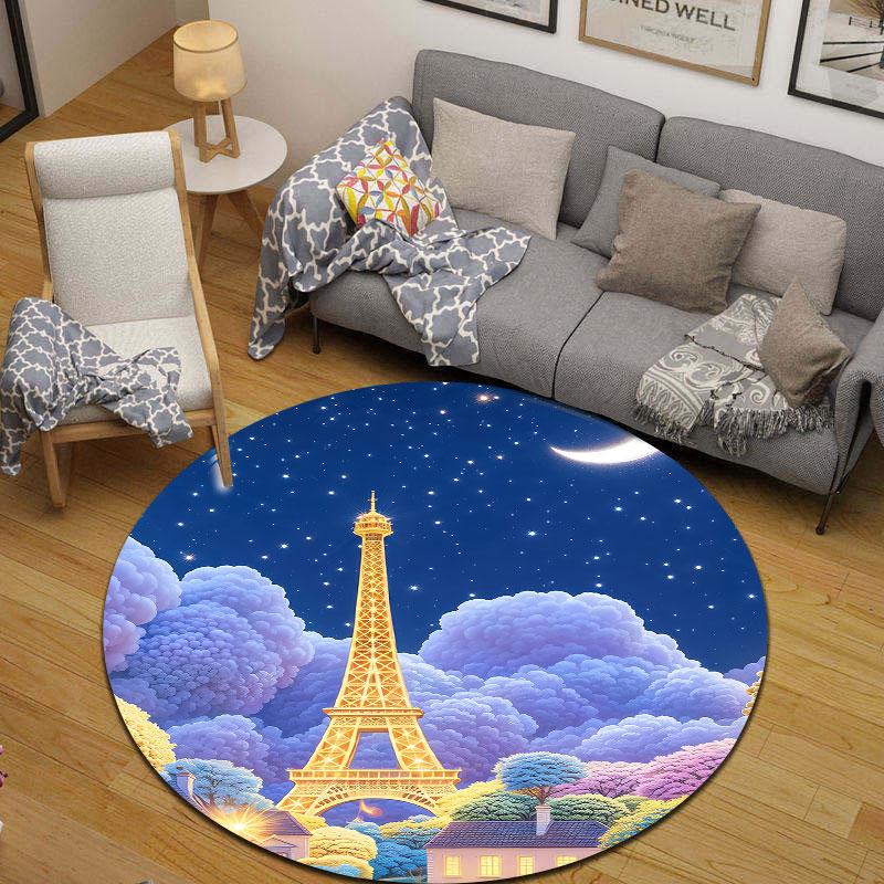 Folk Round Stained Glass Multicolor Carpet, Non-Slip Floor Mat for Hallway